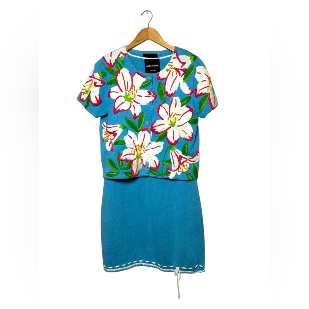 Michael Simon Floral Art Rare 1 Of A Kind Sample Dress And Cardigan Size Smal